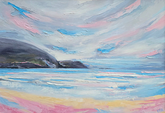 Abstract painting of a Keel Beach with pastel colors