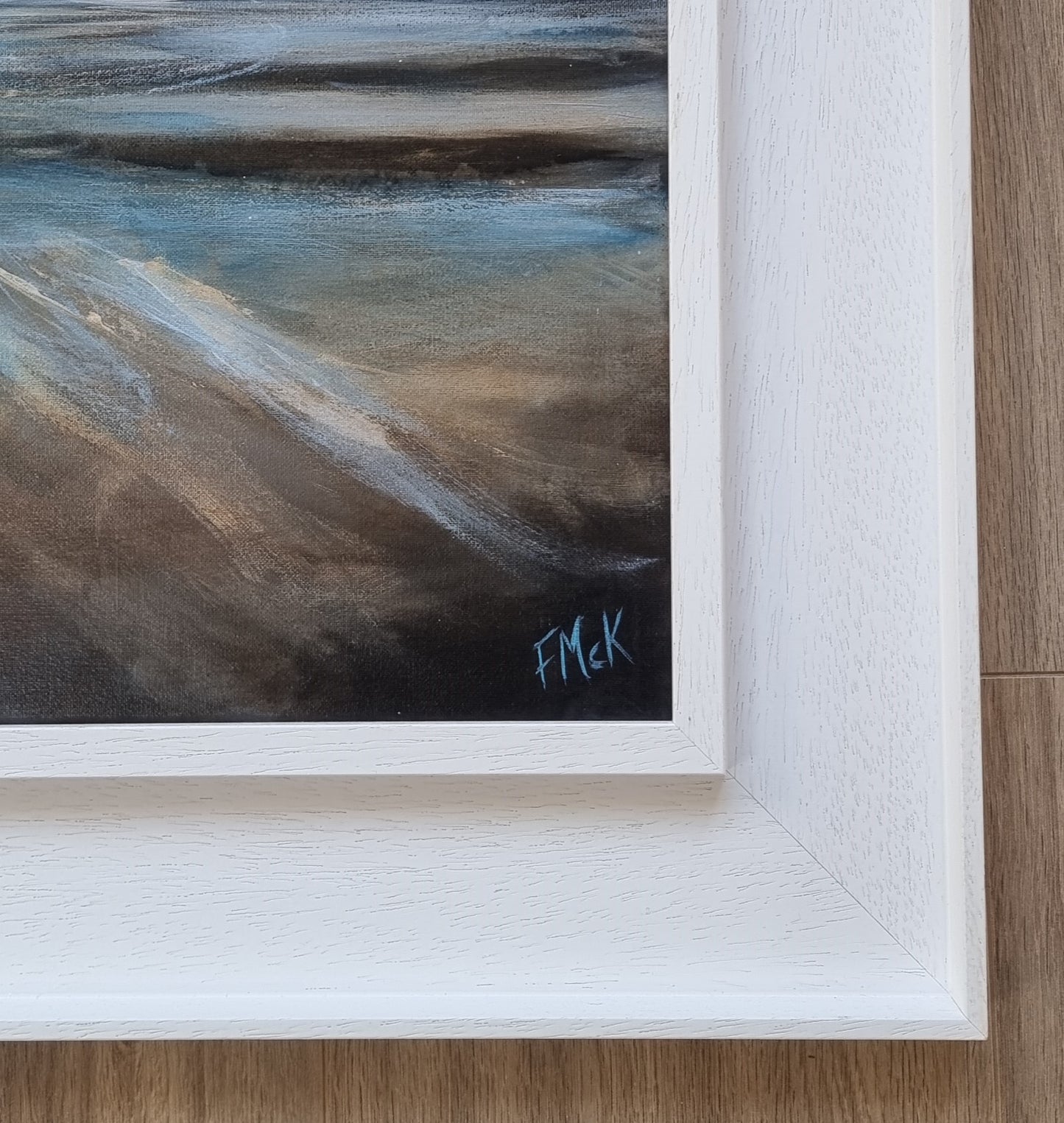 An original acrylic painting recalling a winter walk along the beach on the Wild Atlantic Way.
