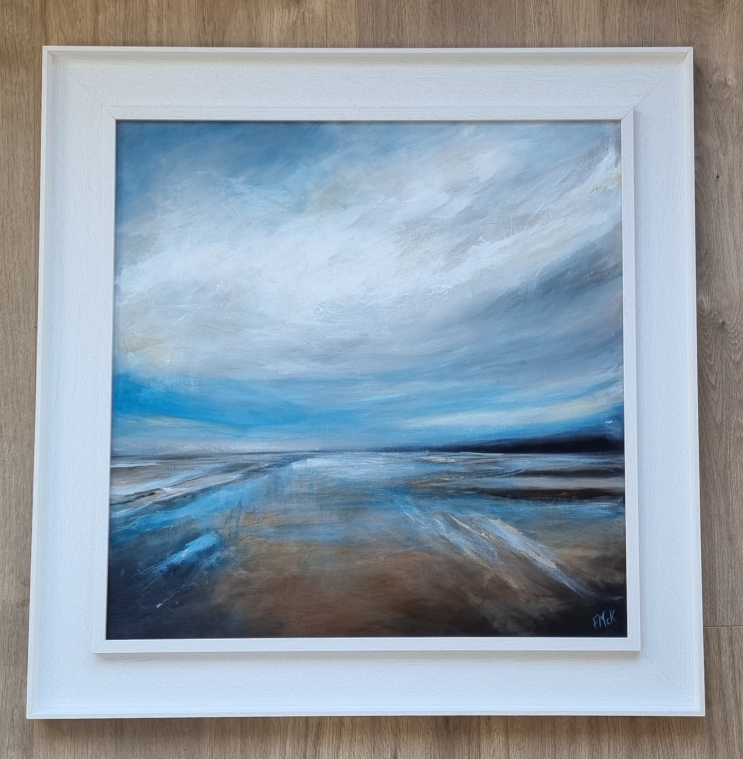 An original acrylic painting recalling a winter walk along the beach on the Wild Atlantic Way.