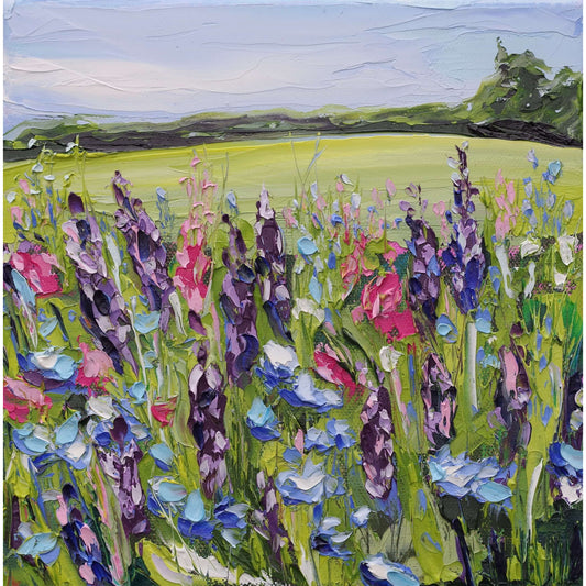 An original floral oil painting of wildflowers.  8" x 8" (20cm x 20cm) on a deep edge canvas.