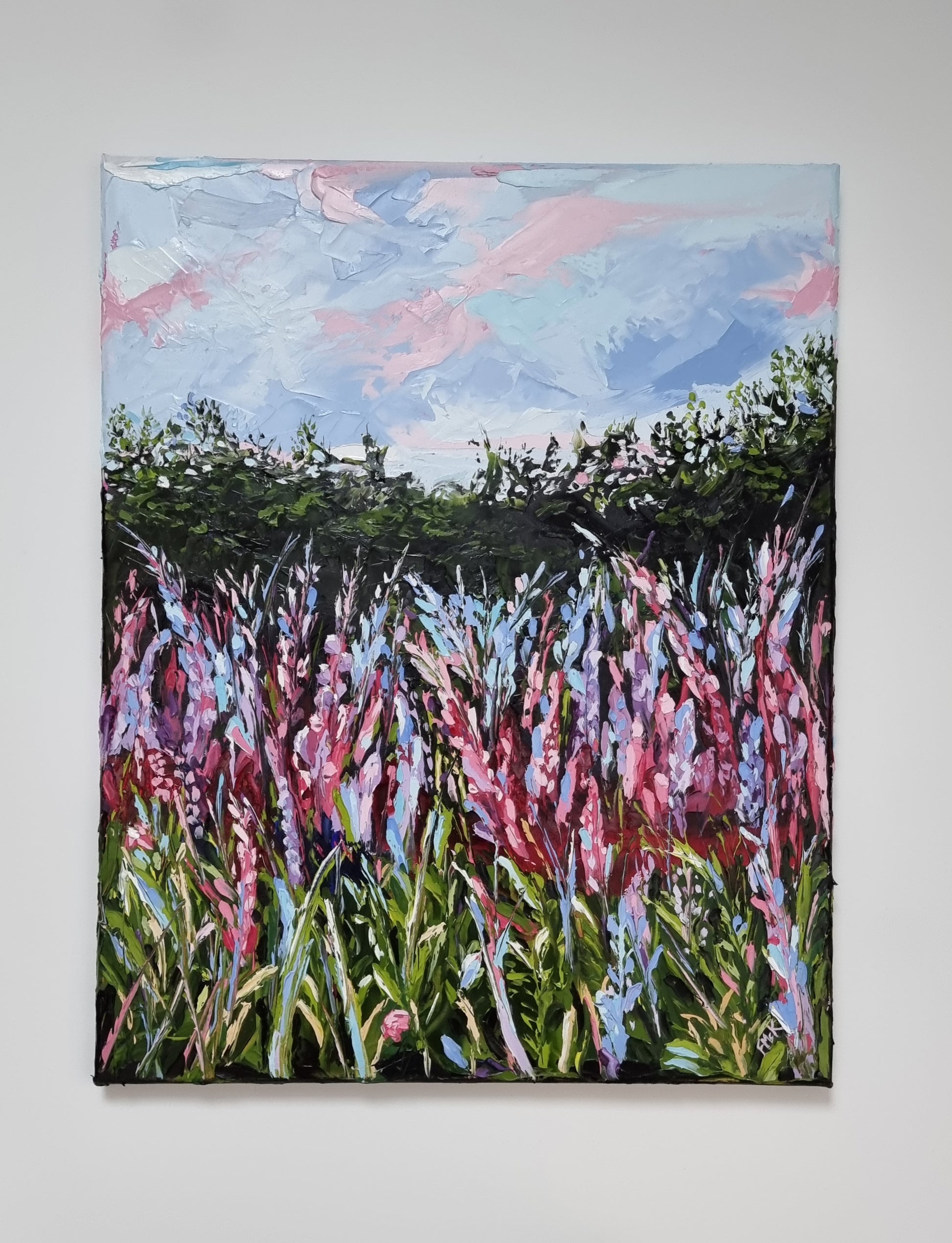 Wildflower pink flowers painting