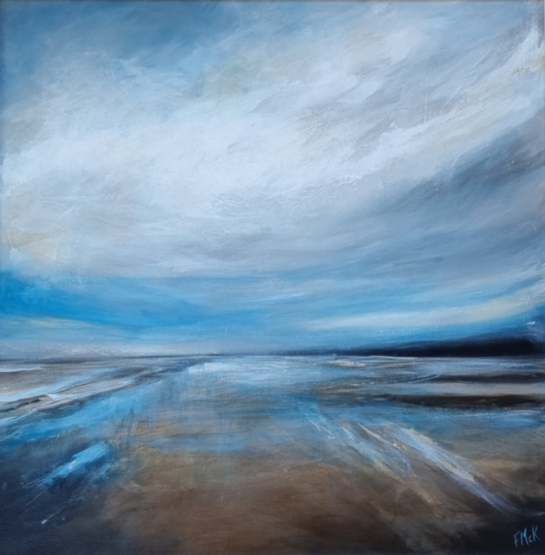 An original acrylic painting recalling a winter walk along the beach on the Wild Atlantic Way.