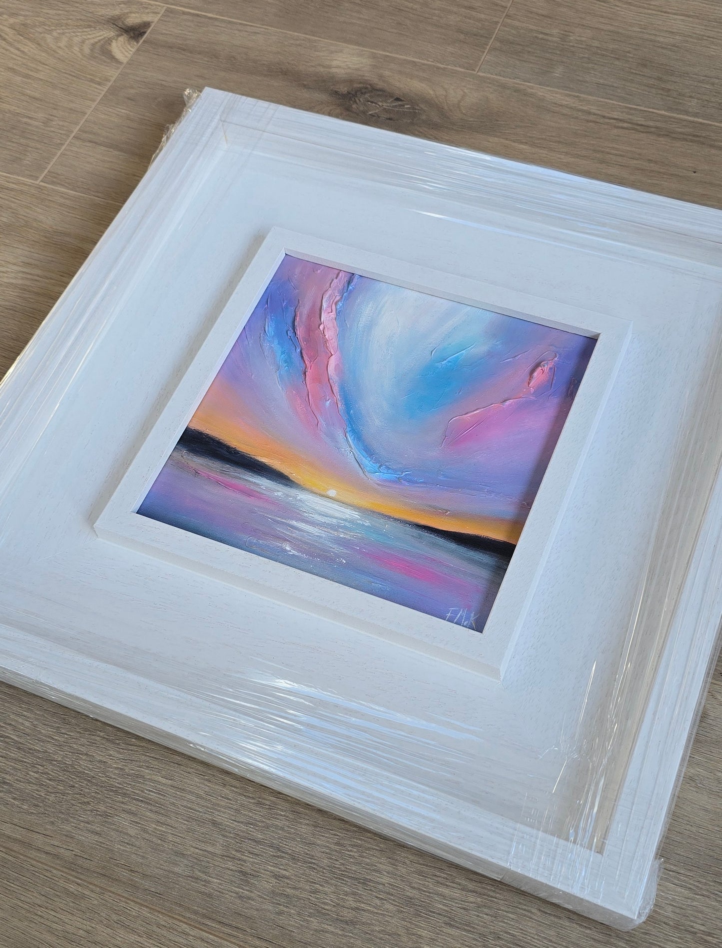 Framed colourful sunset abstract artwork 