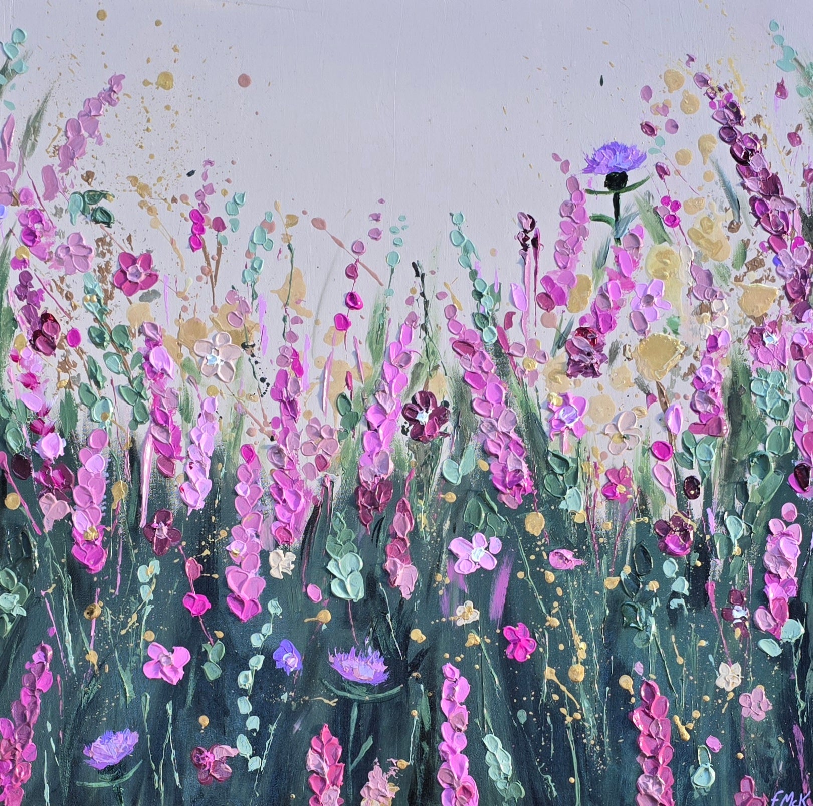 Colorful painting of a field of flowers