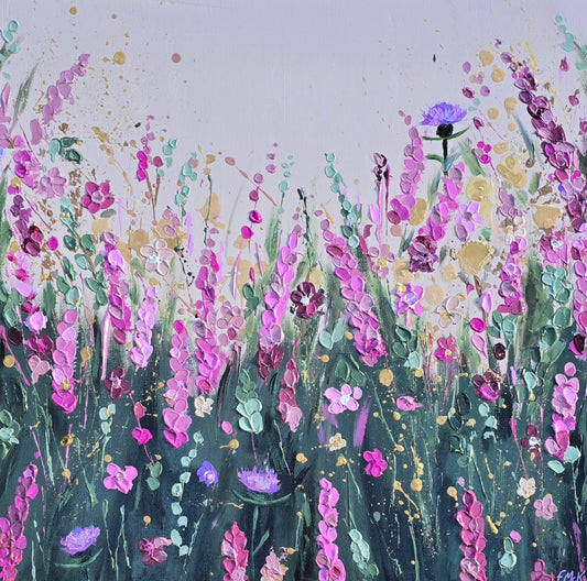Colorful painting of a field of flowers