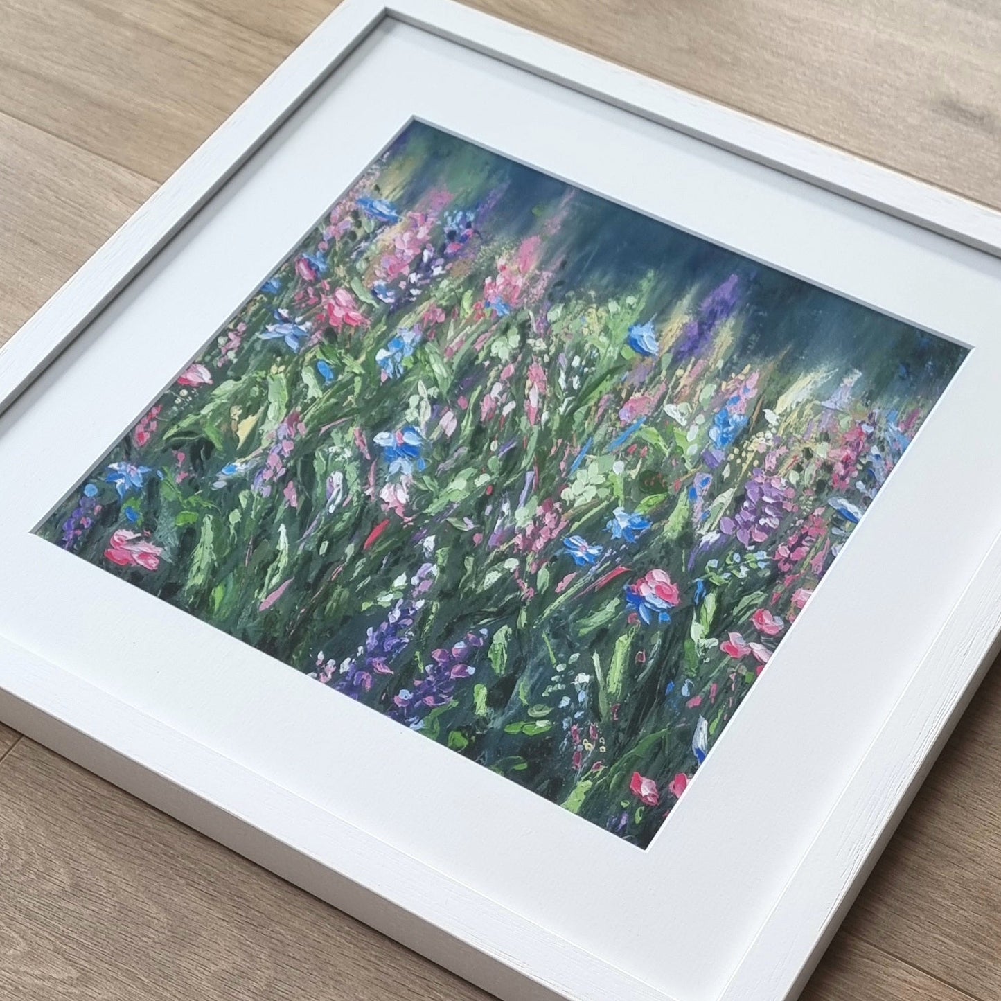 Flowers print large white frame