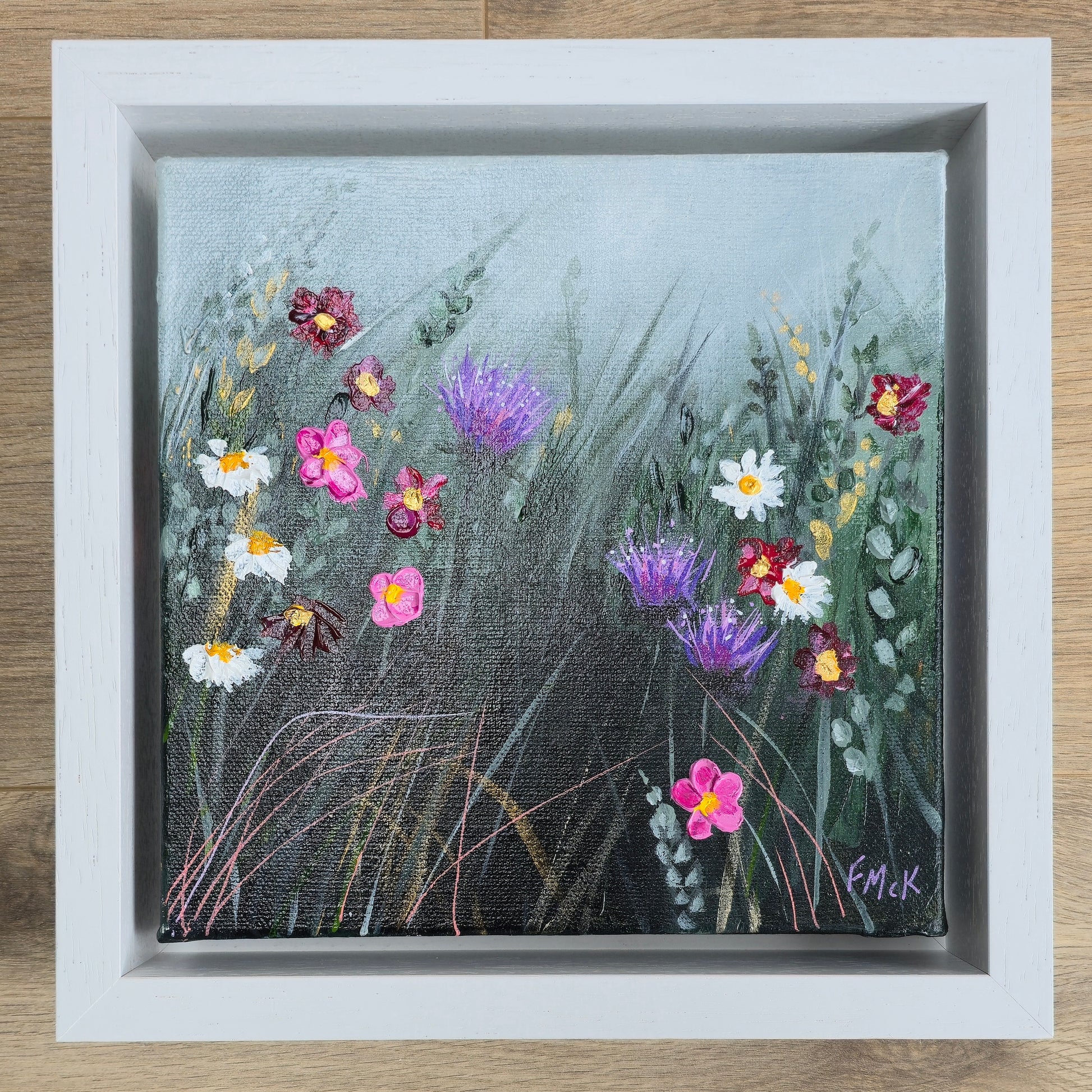 Framed floral painting