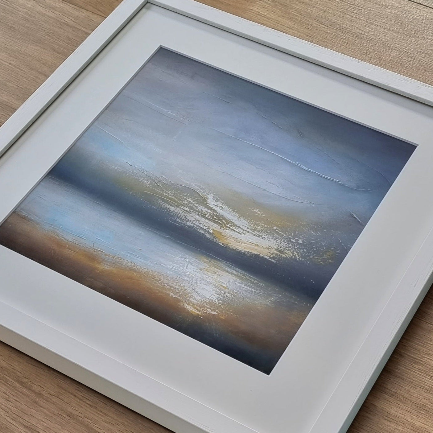 Moody beach white frame print