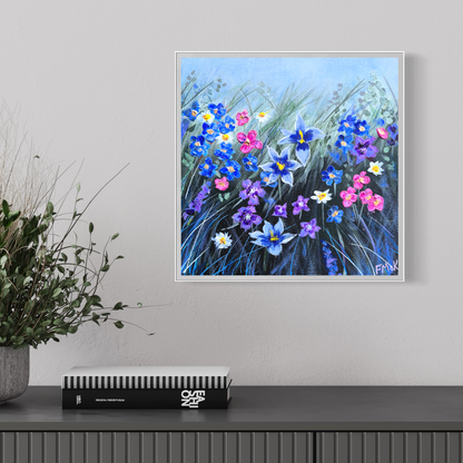 Framed painting of wildflowers
