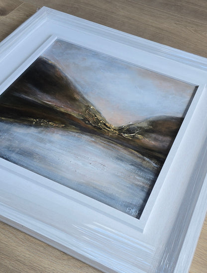 Framed abstract painting with a white border