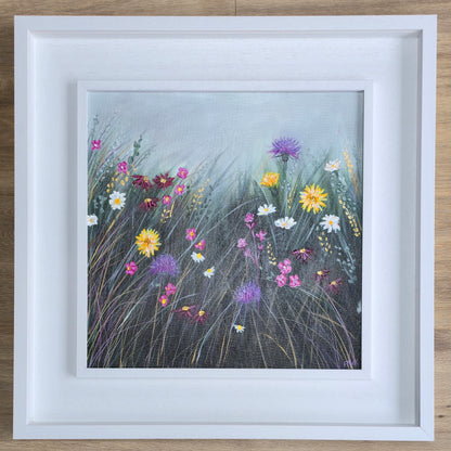 Framed artwork of wildflowers