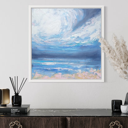 An original oil painting remembering a moment walking along the beach in Ireland on a fresh, crisp day. 